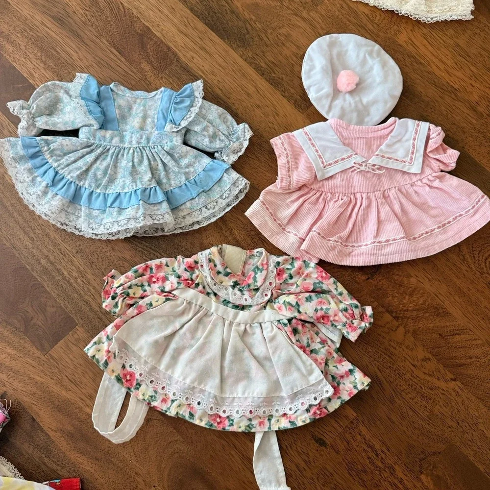 16 Piece Vintage Doll Clothes Lot Dresses Rompers 1980s